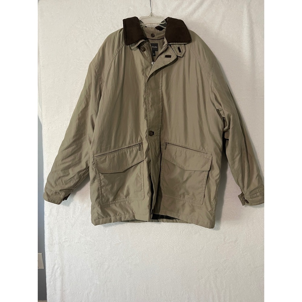 Mens Khaki Field Barn Chore Jacket Sz Large Corduroy Collar Utility Coat